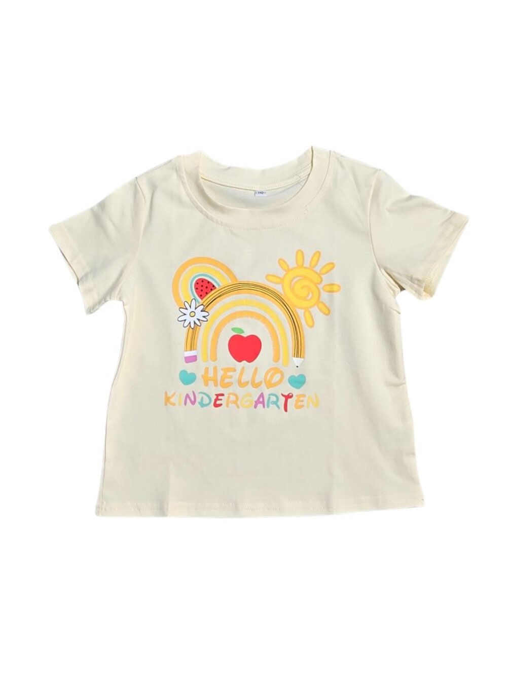 NWOT | "HELLO KINDERGARTEN" School Graphic T-Shirt | Cream | Size 4/5T